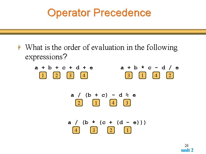 Operator Precedence H What is the order of evaluation in the following expressions? a Operator Precedence H What is the order of evaluation in the following expressions? a