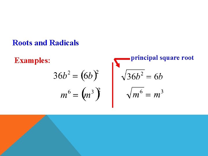 Roots and Radicals Examples: principal square root 