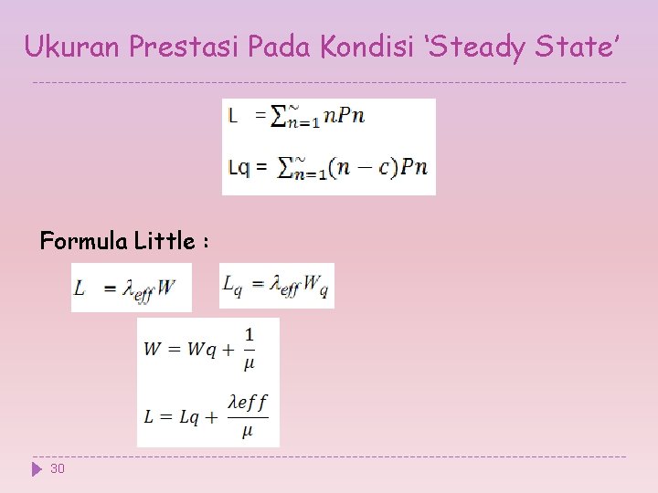 Ukuran Prestasi Pada Kondisi ‘Steady State’ Formula Little : 30 