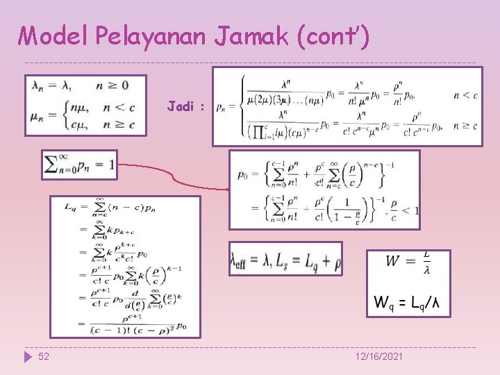 Model Pelayanan Jamak (cont’) Jadi : 52 12/16/2021 