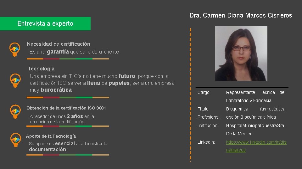 Dra. Carmen Diana Marcos Cisneros Entrevista a experto Necesidad de certificación Es una garantía