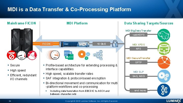 MDI is a Data Transfer & Co-Processing Platform Mainframe FICON MDI Platform Data Sharing