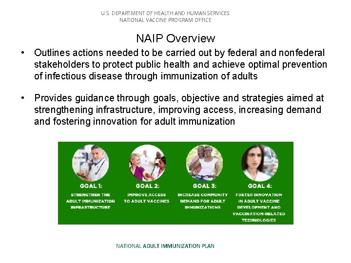 U. S. DEPARTMENT OF HEALTH AND HUMAN SERVICES NATIONAL VACCINE PROGRAM OFFICE NAIP Overview