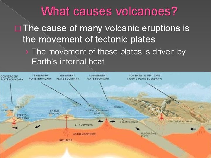 What causes volcanoes? � The cause of many volcanic eruptions is the movement of