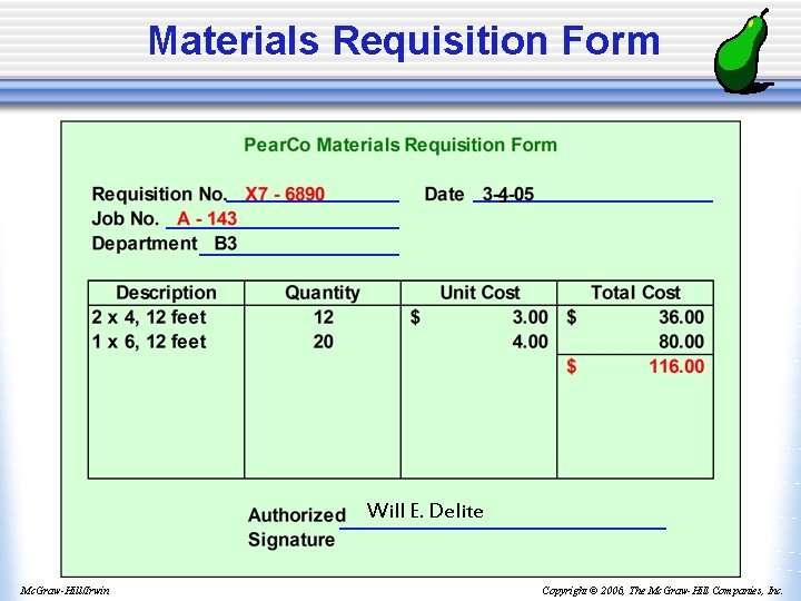 Materials Requisition Form Will E. Delite Mc. Graw-Hill/Irwin Copyright © 2006, The Mc. Graw-Hill