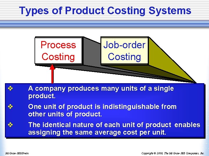 Types of Product Costing Systems Process Costing Job-order Costing v A company produces many