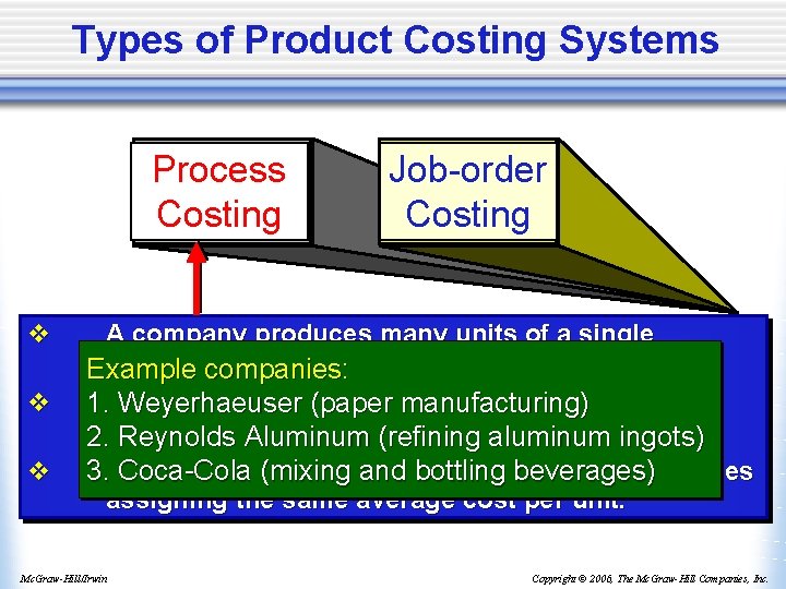 Types of Product Costing Systems Process Costing Job-order Costing v A company produces many