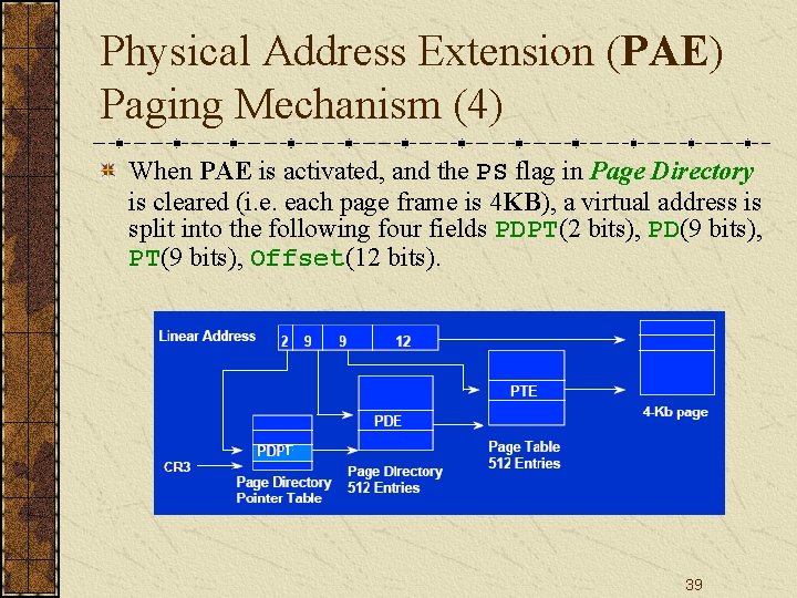 Physical Address Extension (PAE) Paging Mechanism (4) When PAE is activated, and the PS