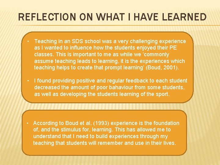 REFLECTION ON WHAT I HAVE LEARNED • Teaching in an SDS school was a