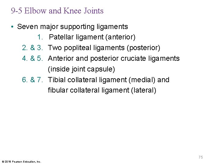 9 -5 Elbow and Knee Joints • Seven major supporting ligaments 1. Patellar ligament