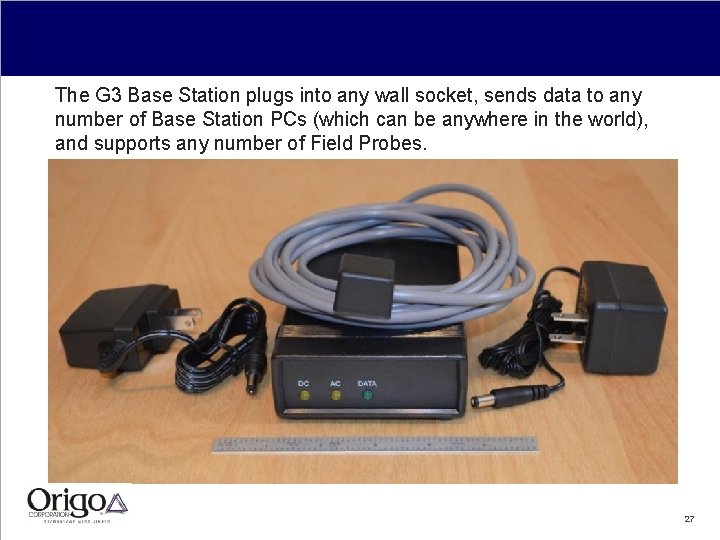 The G 3 Base Station plugs into any wall socket, sends data to any