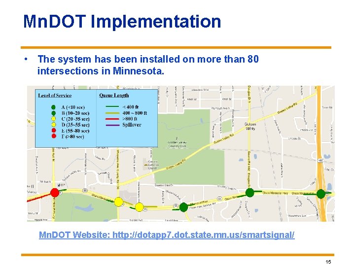 Mn. DOT Implementation • The system has been installed on more than 80 intersections Mn. DOT Implementation • The system has been installed on more than 80 intersections