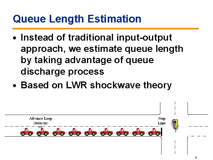 Queue Length Estimation · Instead of traditional input-output approach, we estimate queue length by Queue Length Estimation · Instead of traditional input-output approach, we estimate queue length by