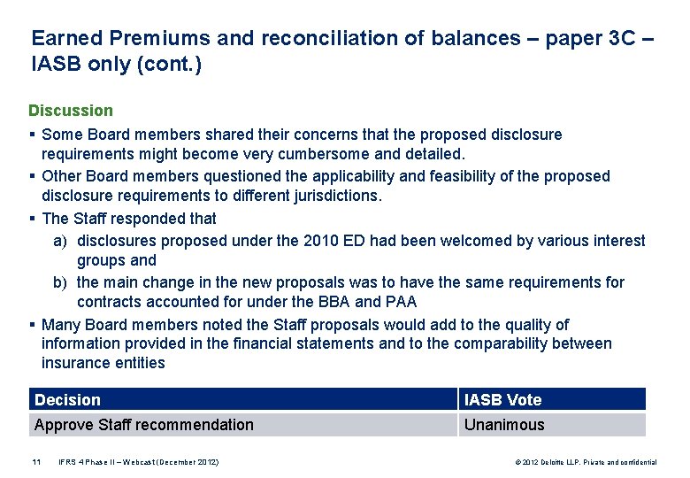 Earned Premiums and reconciliation of balances – paper 3 C – IASB only (cont.