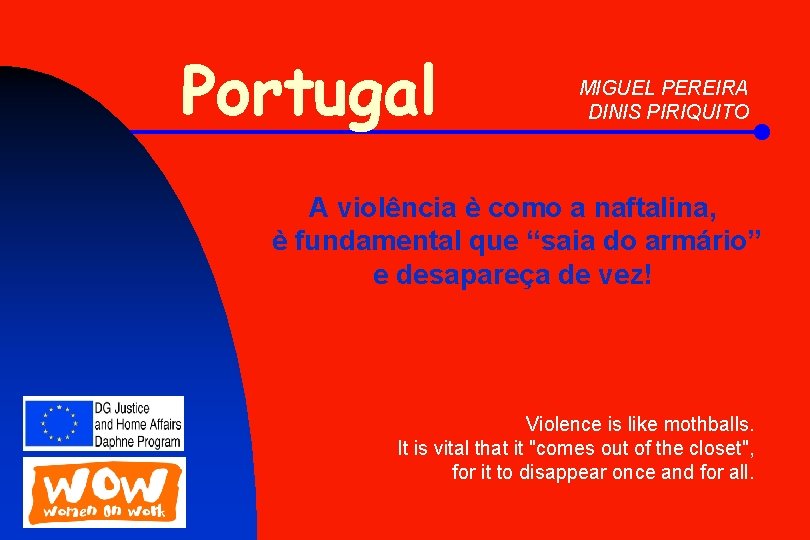 Portugal MIGUEL PEREIRA DINIS PIRIQUITO A violência è como a naftalina, è fundamental que