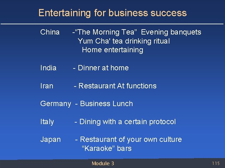 Entertaining for business success China “The Morning Tea” Evening banquets Yum Cha' tea drinking