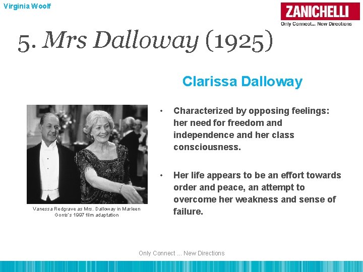 Virginia Woolf 5. Mrs Dalloway (1925) Clarissa Dalloway Vanessa Redgrave as Mrs. Dalloway in