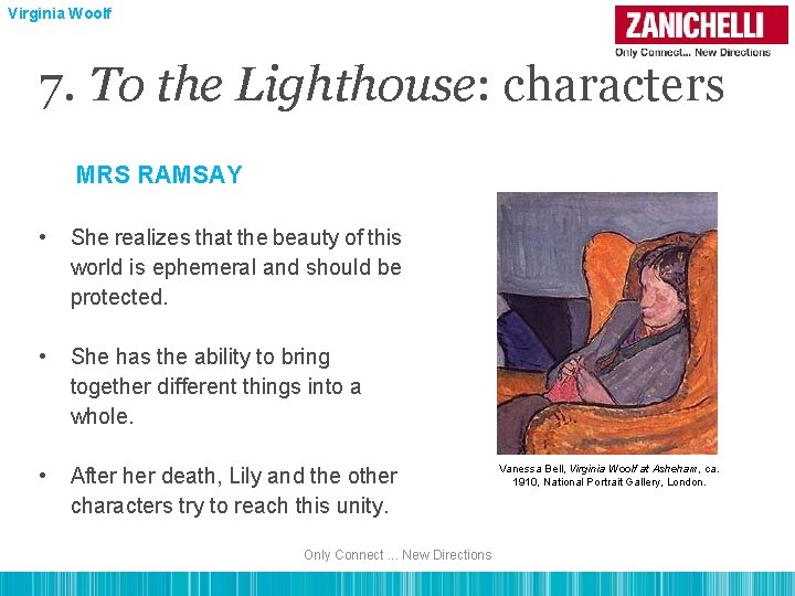 Virginia Woolf 7. To the Lighthouse: characters MRS RAMSAY • She realizes that the