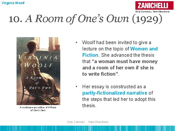Virginia Woolf 10. A Room of One’s Own (1929) A contemporary edition of A