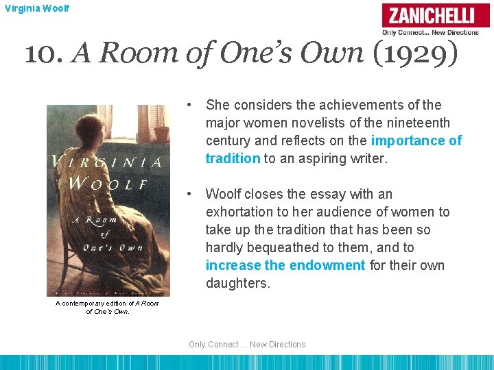 Virginia Woolf 10. A Room of One’s Own (1929) • She considers the achievements