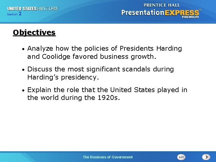 225 Section Chapter Section 1 Objectives • Analyze how the policies of Presidents Harding
