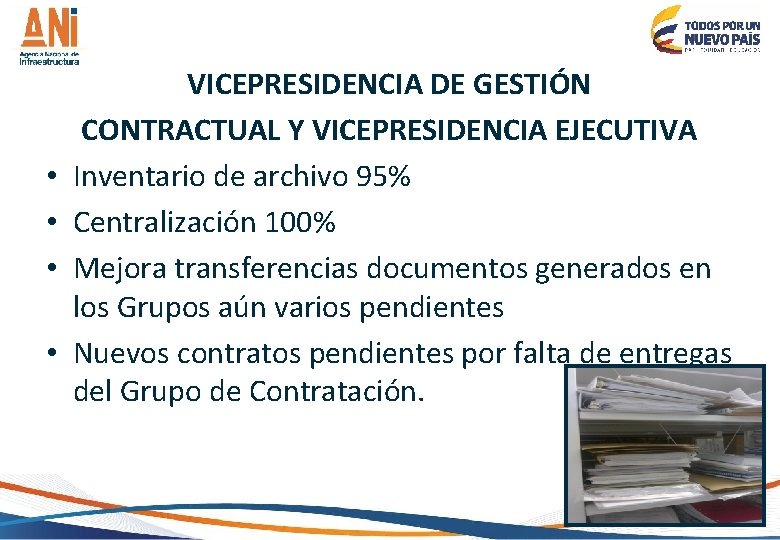  • • VICEPRESIDENCIA DE GESTIÓN CONTRACTUAL Y VICEPRESIDENCIA EJECUTIVA Inventario de archivo 95%