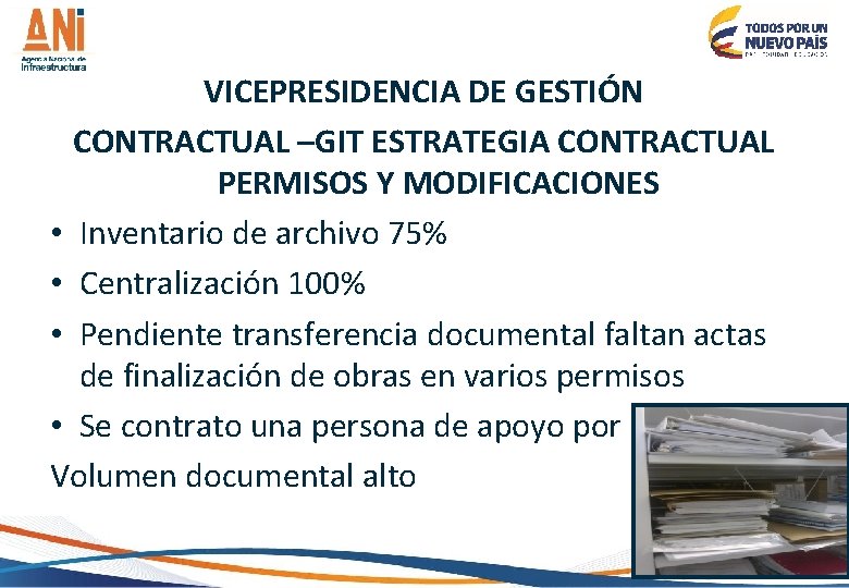 VICEPRESIDENCIA DE GESTIÓN CONTRACTUAL –GIT ESTRATEGIA CONTRACTUAL PERMISOS Y MODIFICACIONES • Inventario de archivo