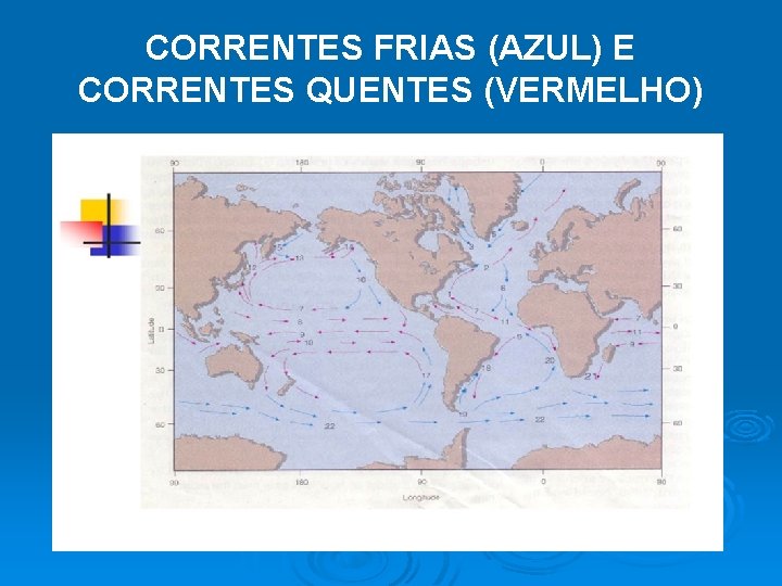 CORRENTES FRIAS (AZUL) E CORRENTES QUENTES (VERMELHO) 