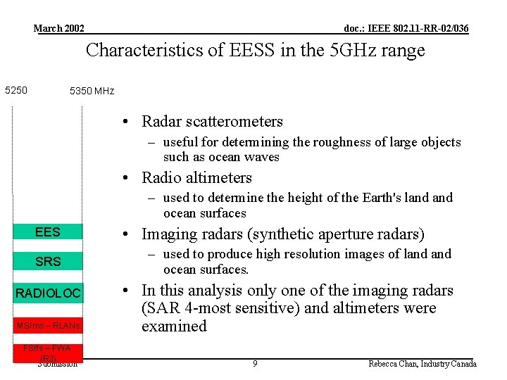 March 2002 doc. : IEEE 802. 11 -RR-02/036 Characteristics of EESS in the 5