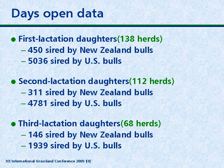 Days open data l l l First-lactation daughters(138 herds) – 450 sired by New