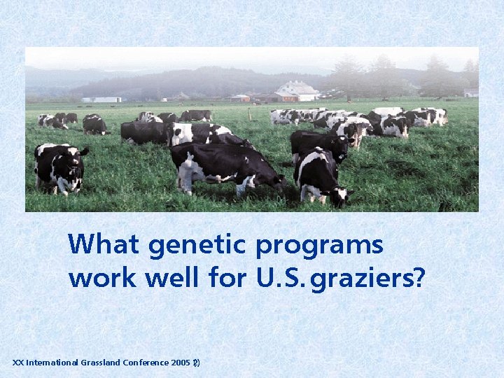 What genetic programs work well for U. S. graziers? XX International Grassland Conference 2005