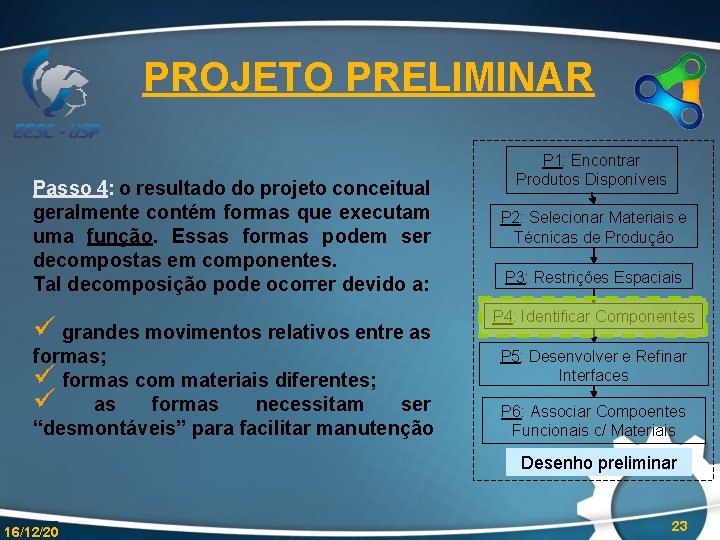 PROJETO PRELIMINAR Passo 4: o resultado do projeto conceitual geralmente contém formas que executam