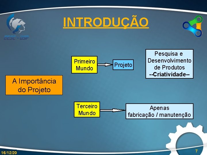 INTRODUÇÃO Primeiro Mundo A Importância do Projeto Terceiro Mundo 16/12/20 Projeto Pesquisa e Desenvolvimento