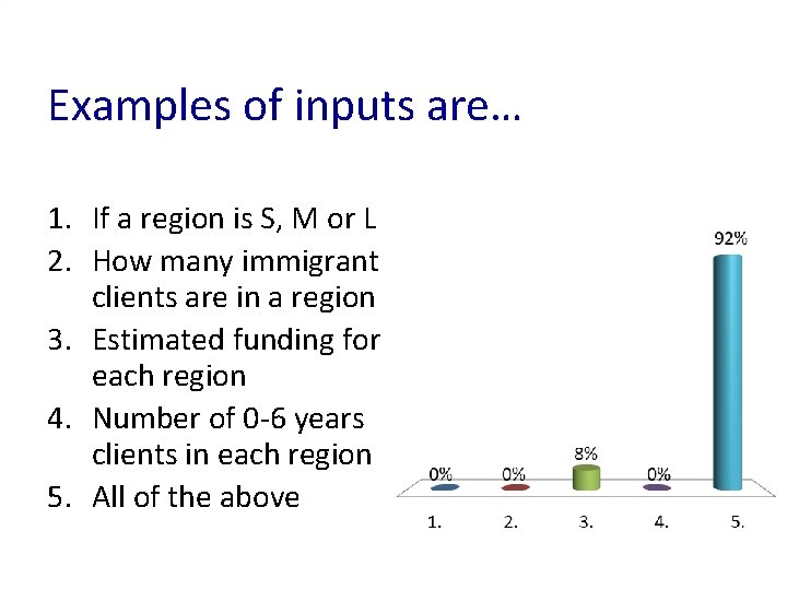 Examples of inputs are… 1. If a region is S, M or L 2.