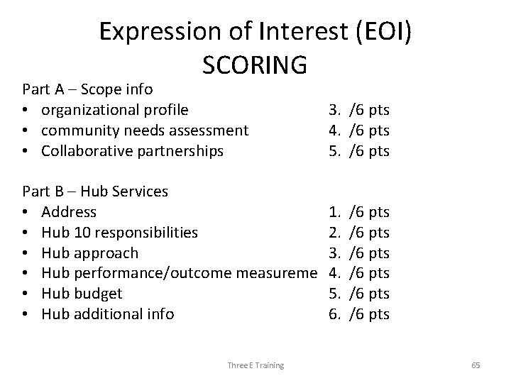 Expression of Interest (EOI) SCORING Part A – Scope info • organizational profile •