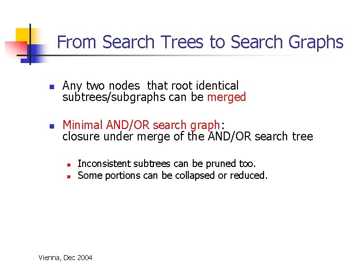 From Search Trees to Search Graphs n Any two nodes that root identical subtrees/subgraphs