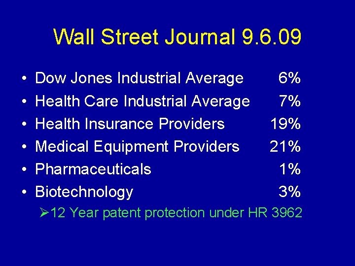 Wall Street Journal 9. 6. 09 • • • Dow Jones Industrial Average Health