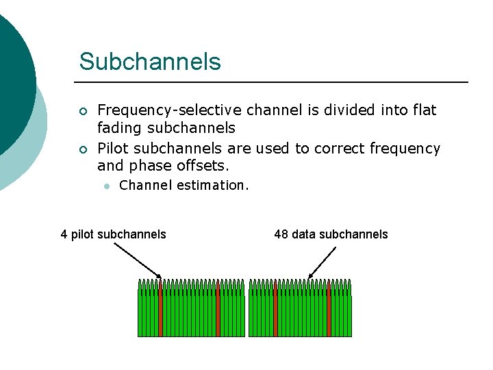 Subchannels ¡ ¡ Frequency-selective channel is divided into flat fading subchannels Pilot subchannels are