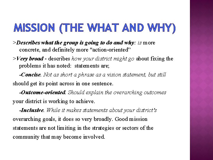 Strategic Planning Vision Mission Values VISION MISSION AND