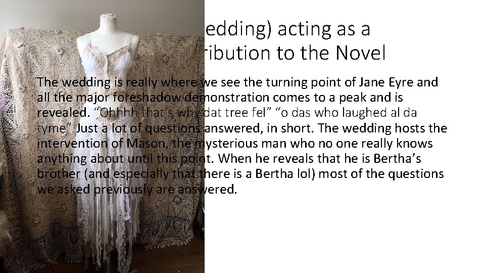 Social Occasion (Wedding) acting as a Revealer and Contribution to the Novel The wedding