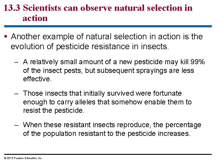 13. 3 Scientists can observe natural selection in action Another example of natural selection