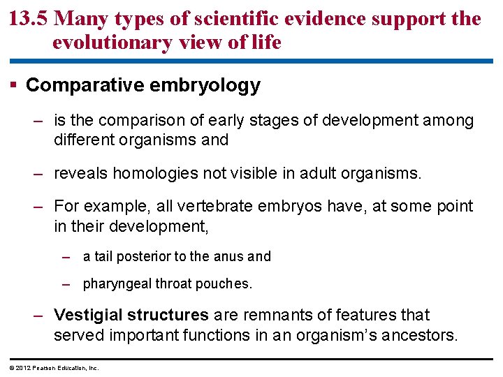 13. 5 Many types of scientific evidence support the evolutionary view of life Comparative