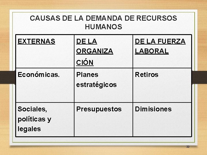 CAUSAS DE LA DEMANDA DE RECURSOS HUMANOS EXTERNAS DE LA ORGANIZA DE LA FUERZA