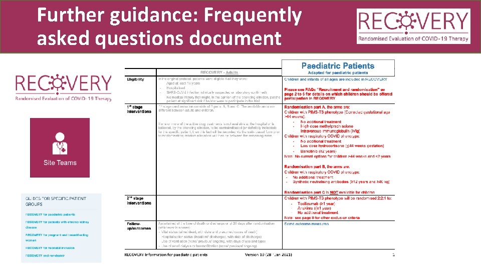 Further guidance: Frequently asked questions document 