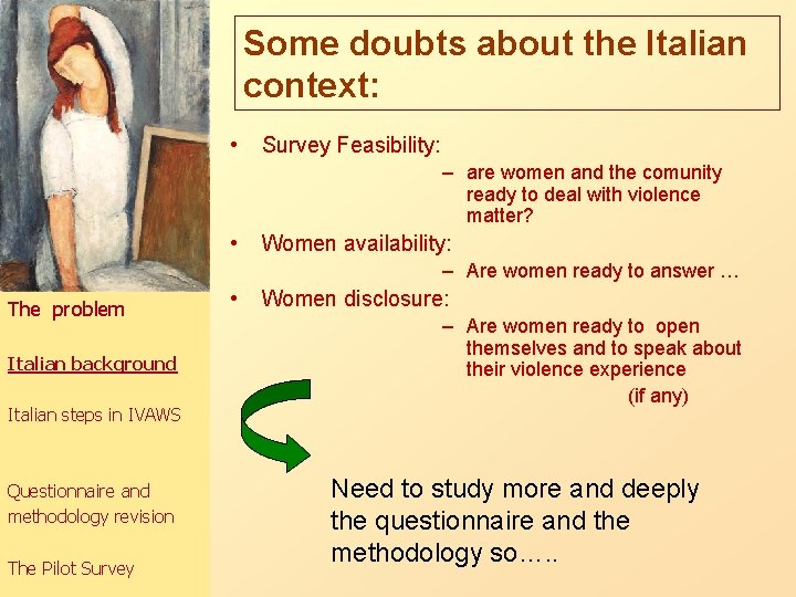 Some doubts about the Italian context: • Survey Feasibility: – are women and the