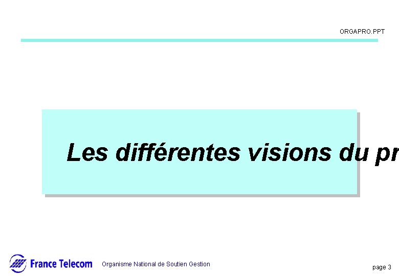 Information interne ORGAPRO. PPT Les différentes visions du pr Organisme National de Soutien Gestion