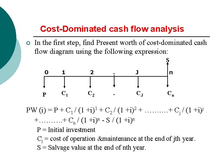 Cost-Dominated cash flow analysis ¡ In the first step, find Present worth of cost-dominated
