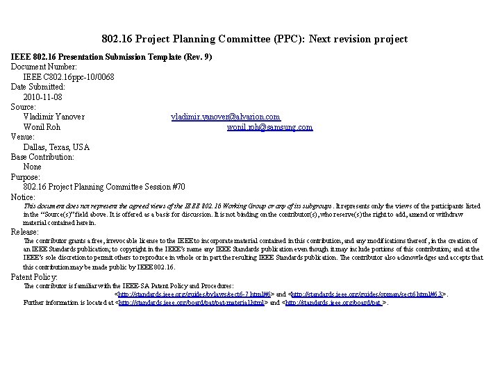 802 16 Project Planning Committee PPC Next revision