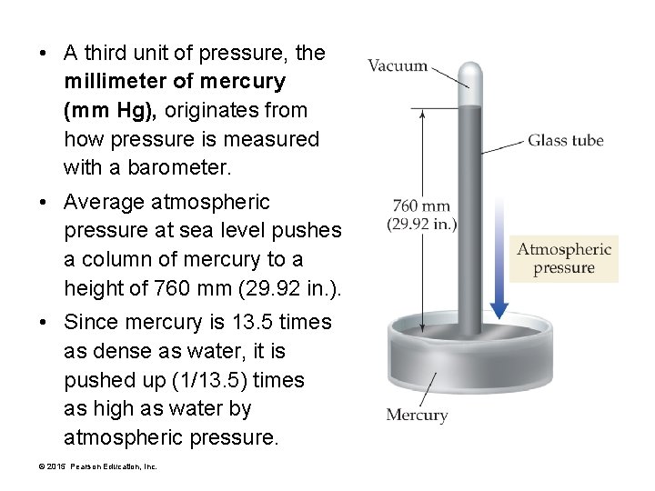  • A third unit of pressure, the millimeter of mercury (mm Hg), originates