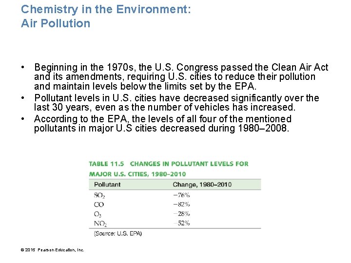 Chemistry in the Environment: Air Pollution • Beginning in the 1970 s, the U.